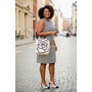 PURSE: White & Black Floral Polyester Shoulder Bag w/Magnetic Closure, NWOT